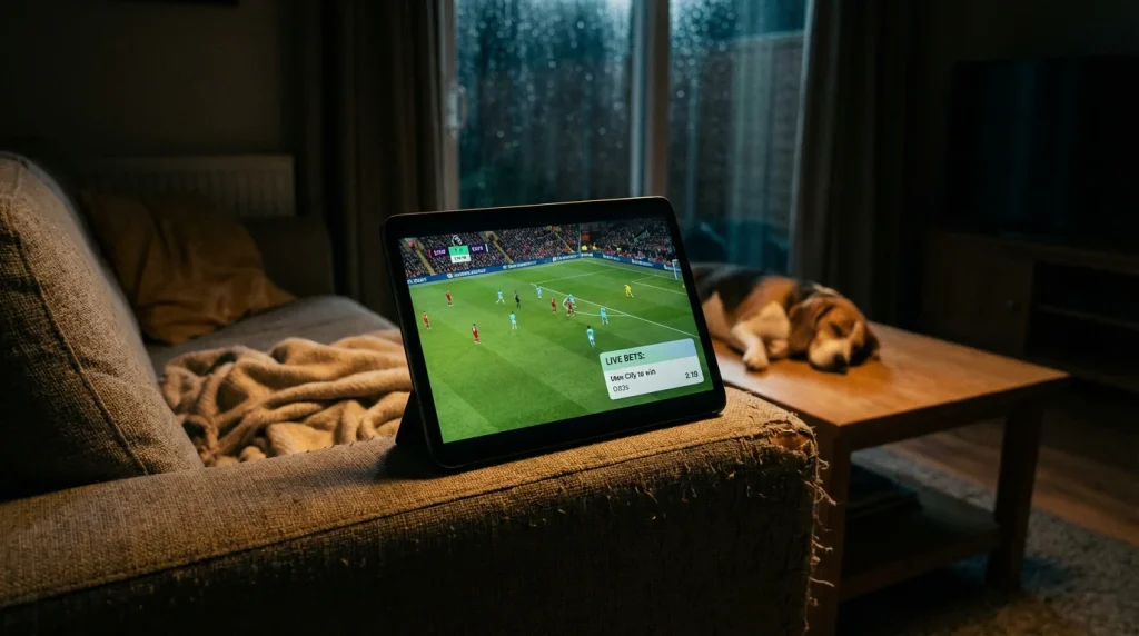 Streaming di una partita di calcio in diretta su un sito scommesse